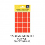 MAYSPIES MS-12X28MM COLOUR LABEL / 5 SHEETS/PKT / 120PCS / 12X28MM NEON RED